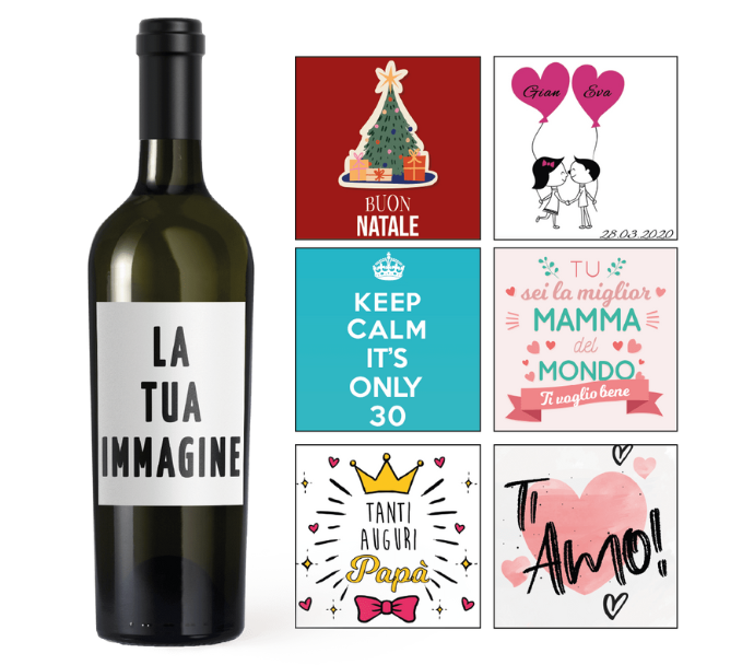 Bottiglia personalizzabile con esempi di etichette