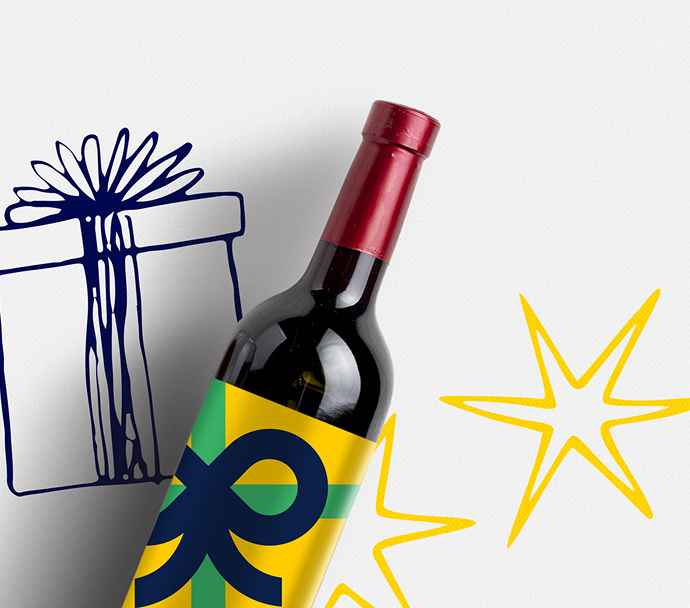 Bottiglia di vino con grafica personalizzata