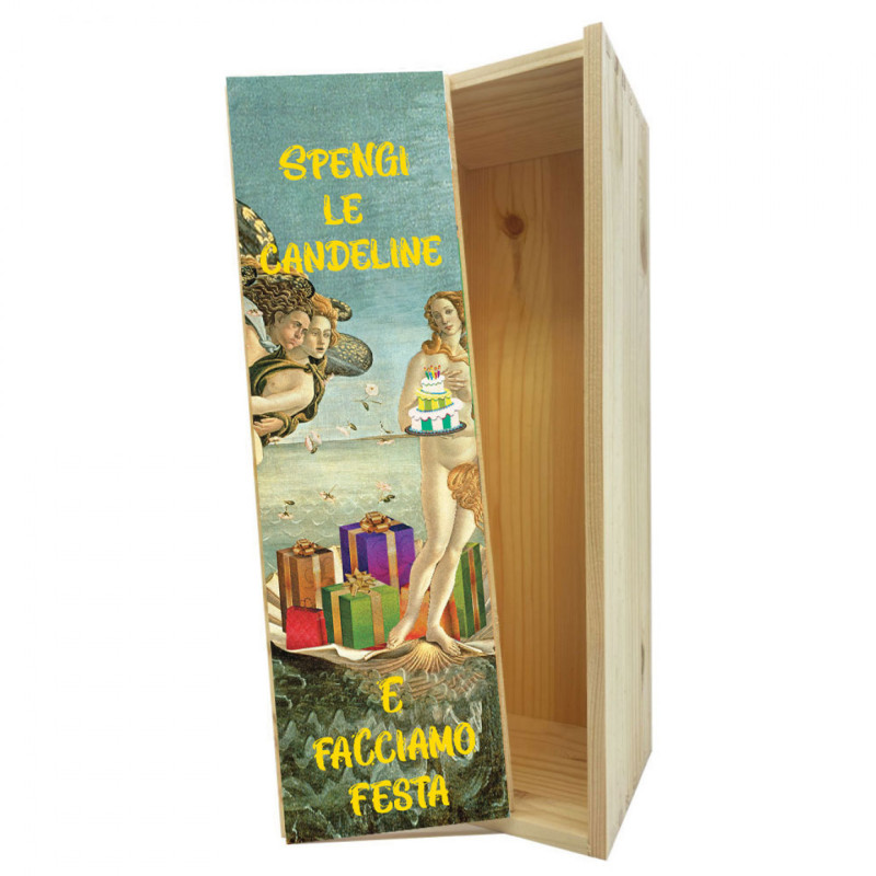 Scatola in legno 1 bottiglia MAGNUM 1,5 L - Spegni le candeline e... facciamo festa!