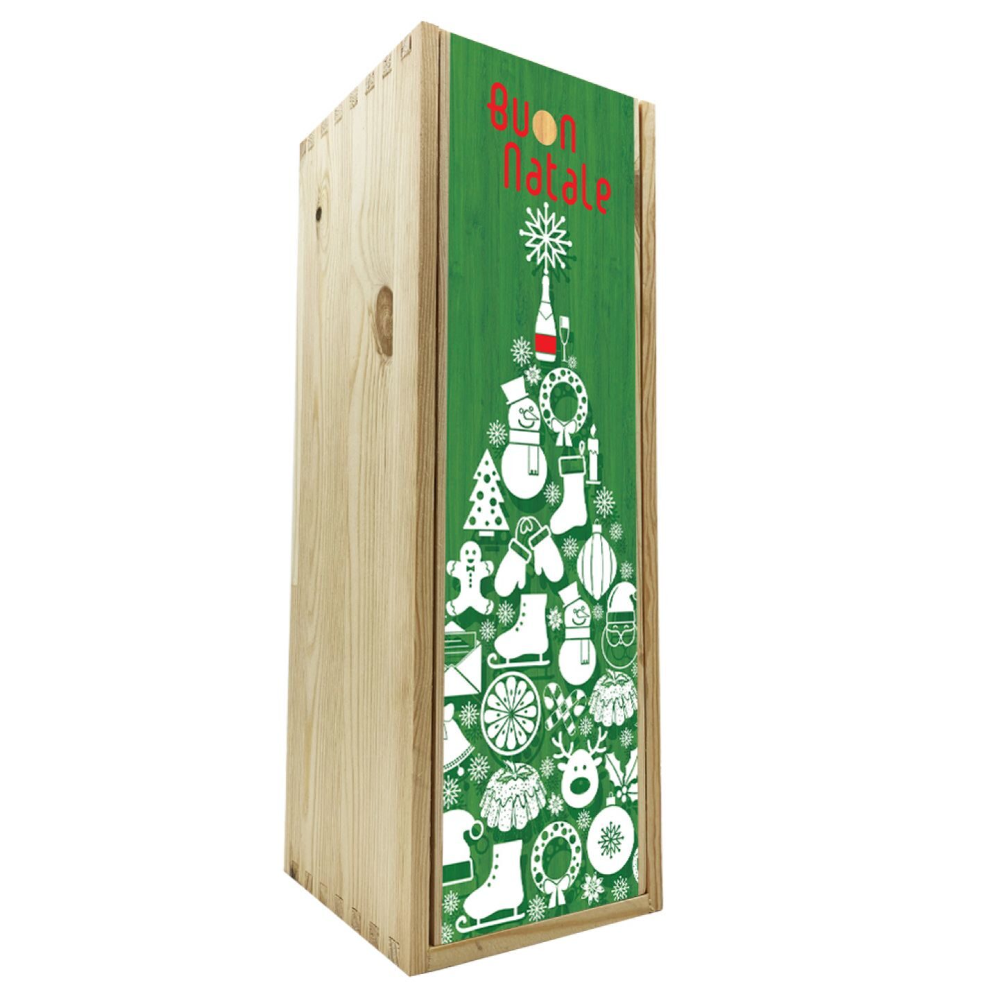 Scatola in legno 1 bottiglia 0,75 L - Buon Natale! Green-Tree - 1