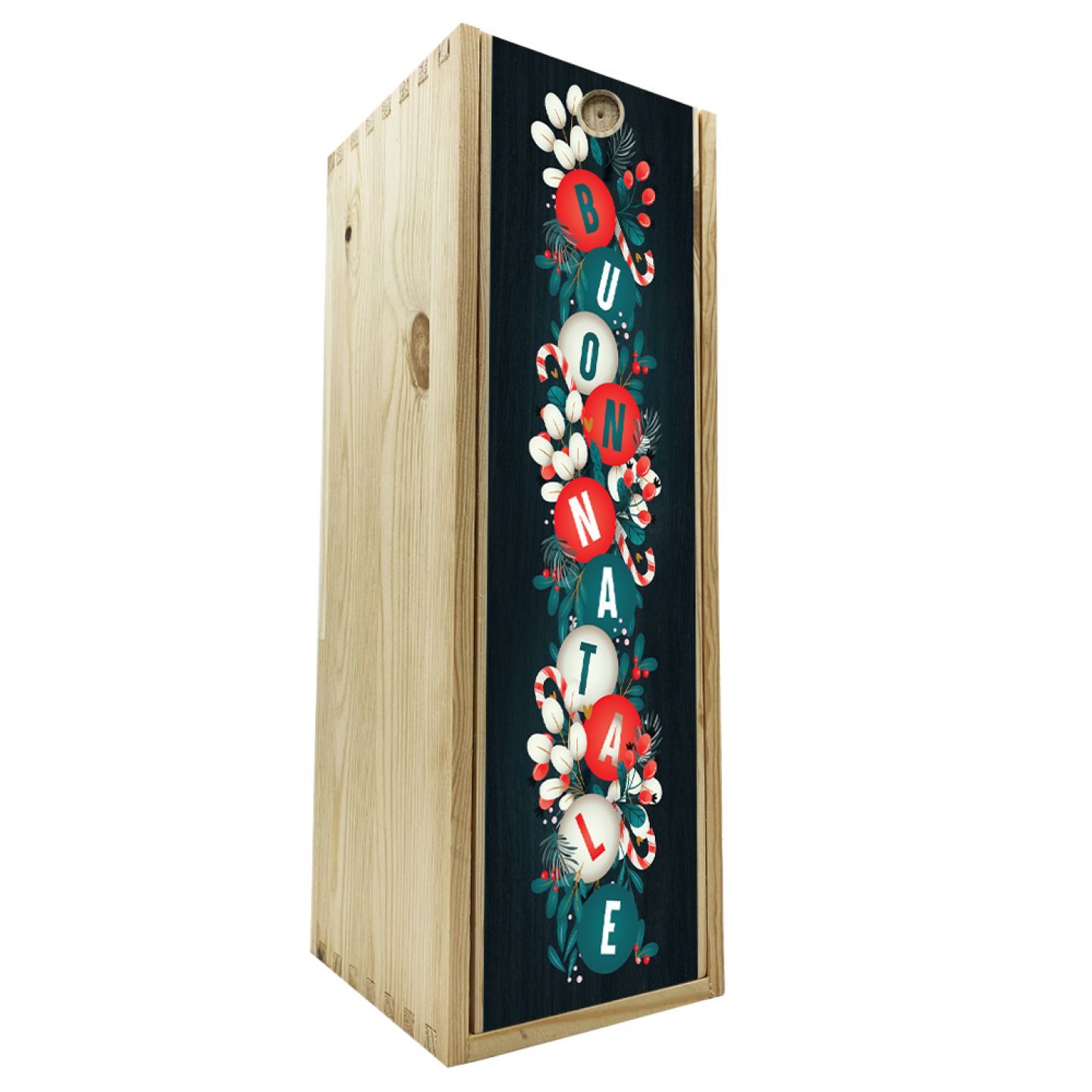 Scatola in legno 1 bottiglia 0,75 L - Buon Natale! Ghirlanda - 1