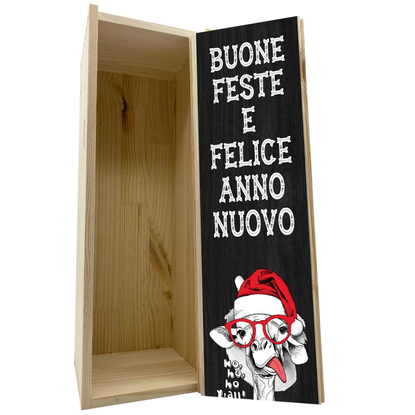 Scatola in legno 1 bottiglia 0,75 L - Buone Feste e Felice Anno Nuovo - 1
