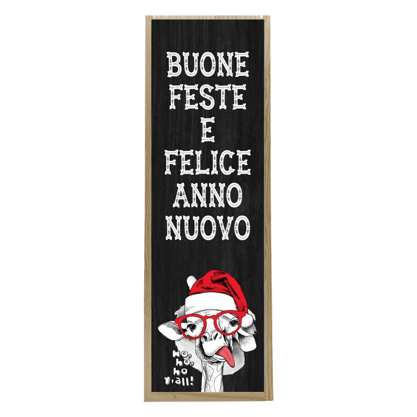 Scatola in legno 1 bottiglia 0,75 L - Buone Feste e Felice Anno Nuovo - 2