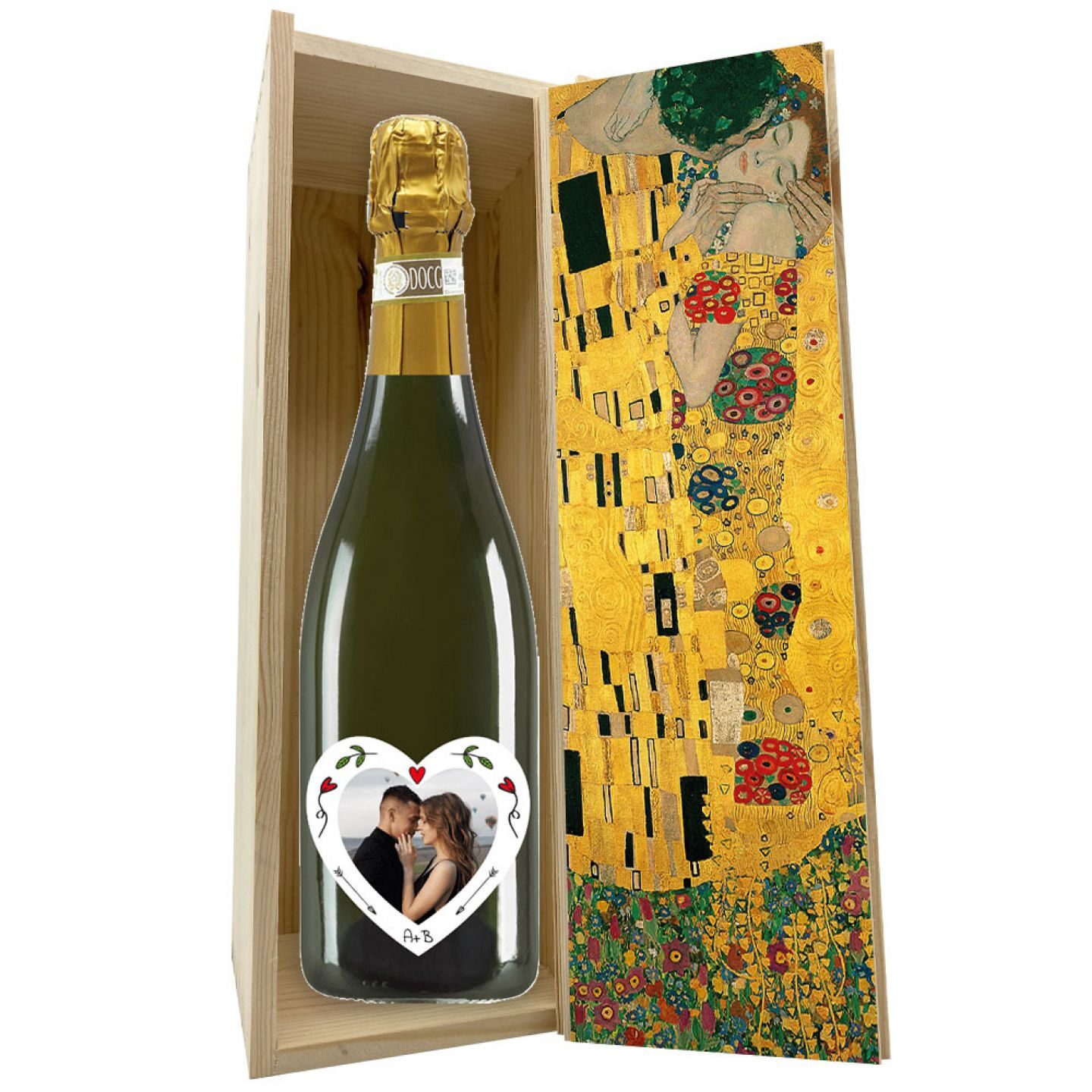 Spumante Dolce per regalo di San Valentino con cassetta in legno - 1