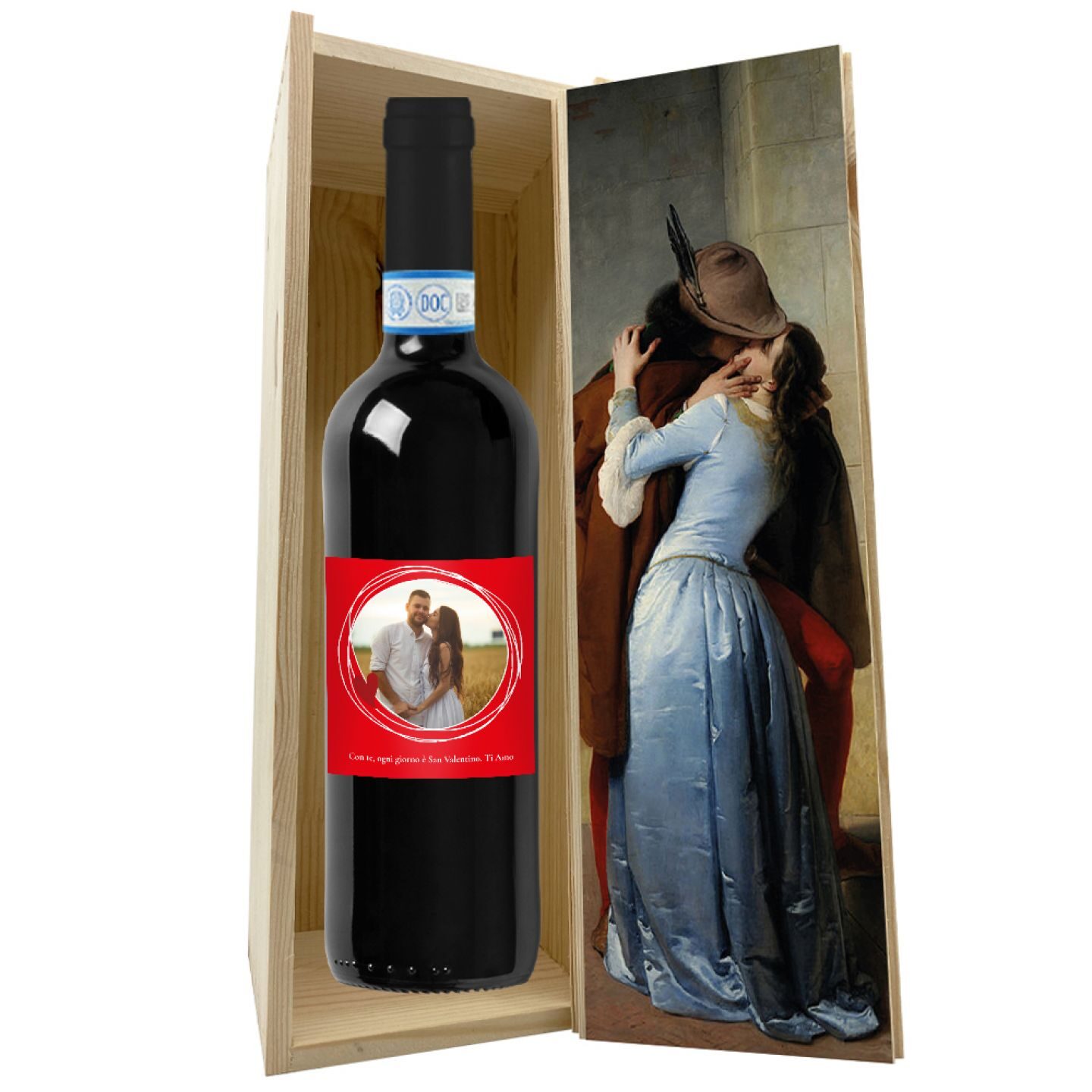 Bottiglia personalizzata con cassetta in legno per San Valentino - 1