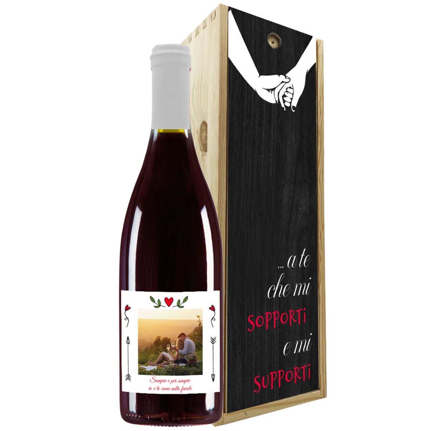 Personalized wine with photo and wooden box for Valentine's Day - Image 2