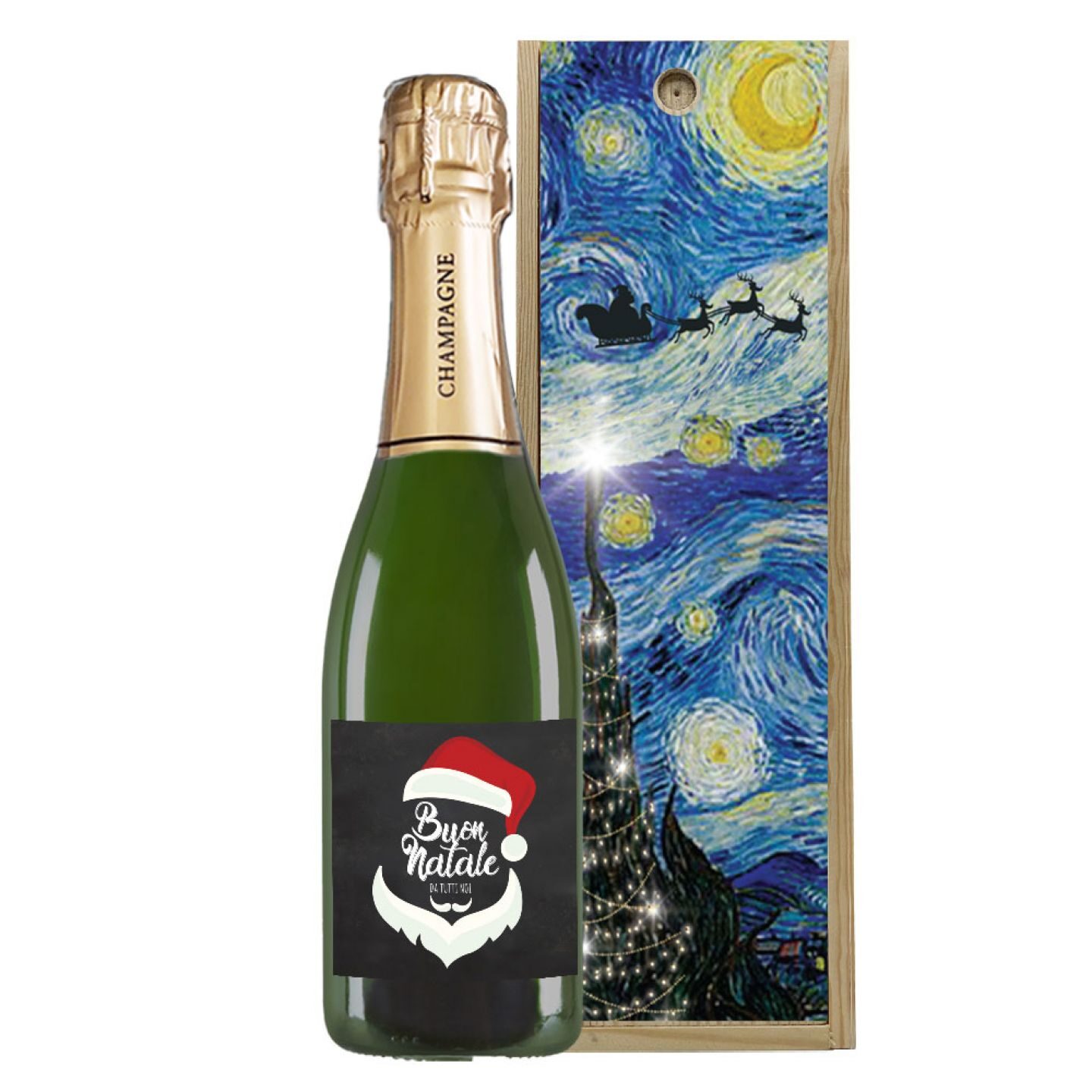 Champagne Brut - Bottiglia personalizzata per Natale con cassetta in legno - 3