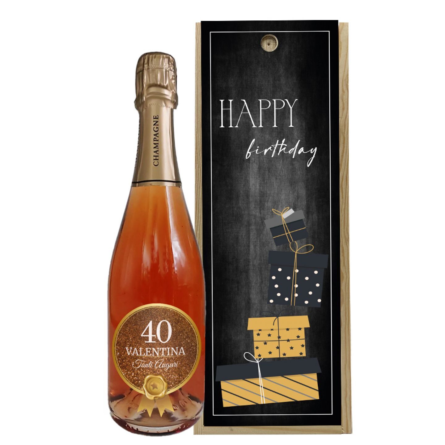 Champagne personalizzato con cassetta in legno idea regalo compleanno 40 anni - 1