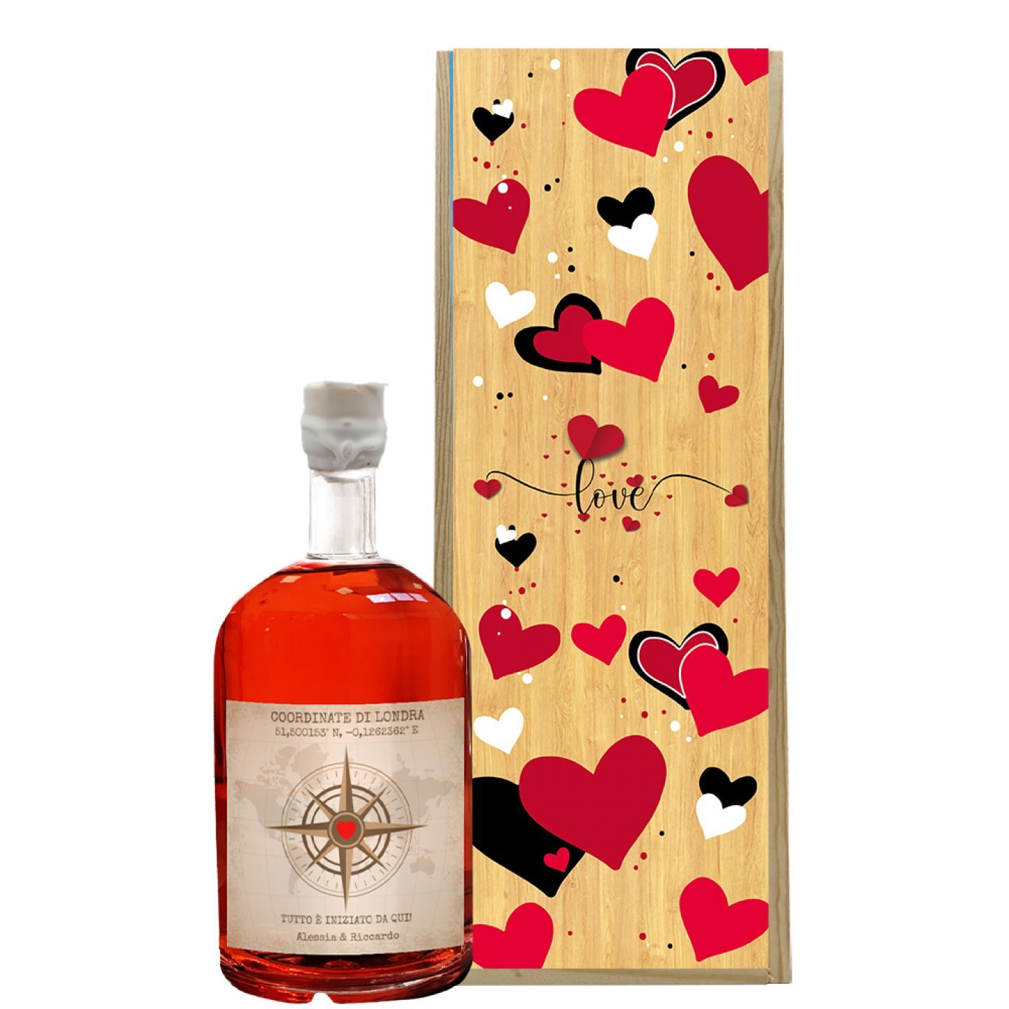 Personalised Red Dry Gin with coordinates and with gift box - Anniversary or Valentine's Day Gift Idea - Image 2