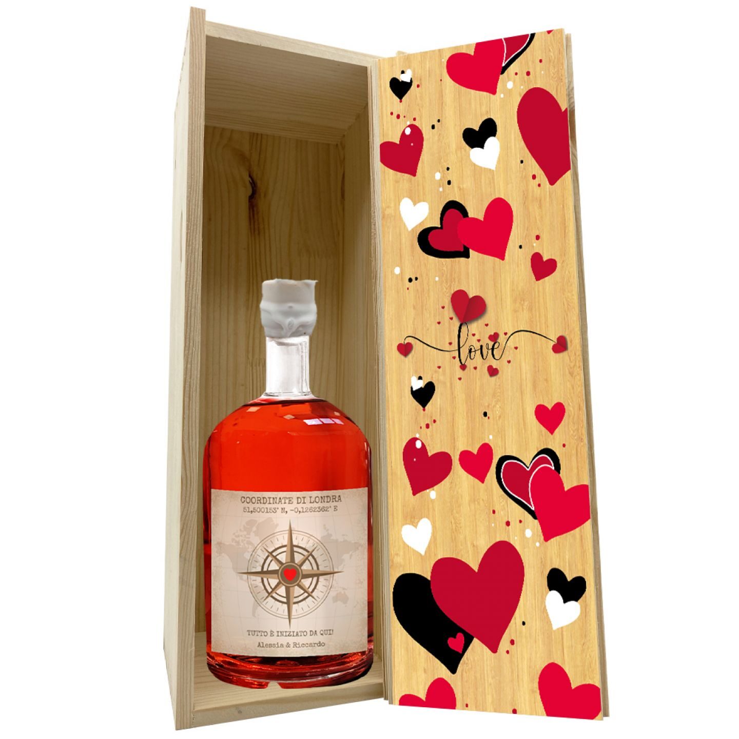 Personalised Red Dry Gin with coordinates and with gift box - Anniversary or Valentine's Day Gift Idea - Image 5
