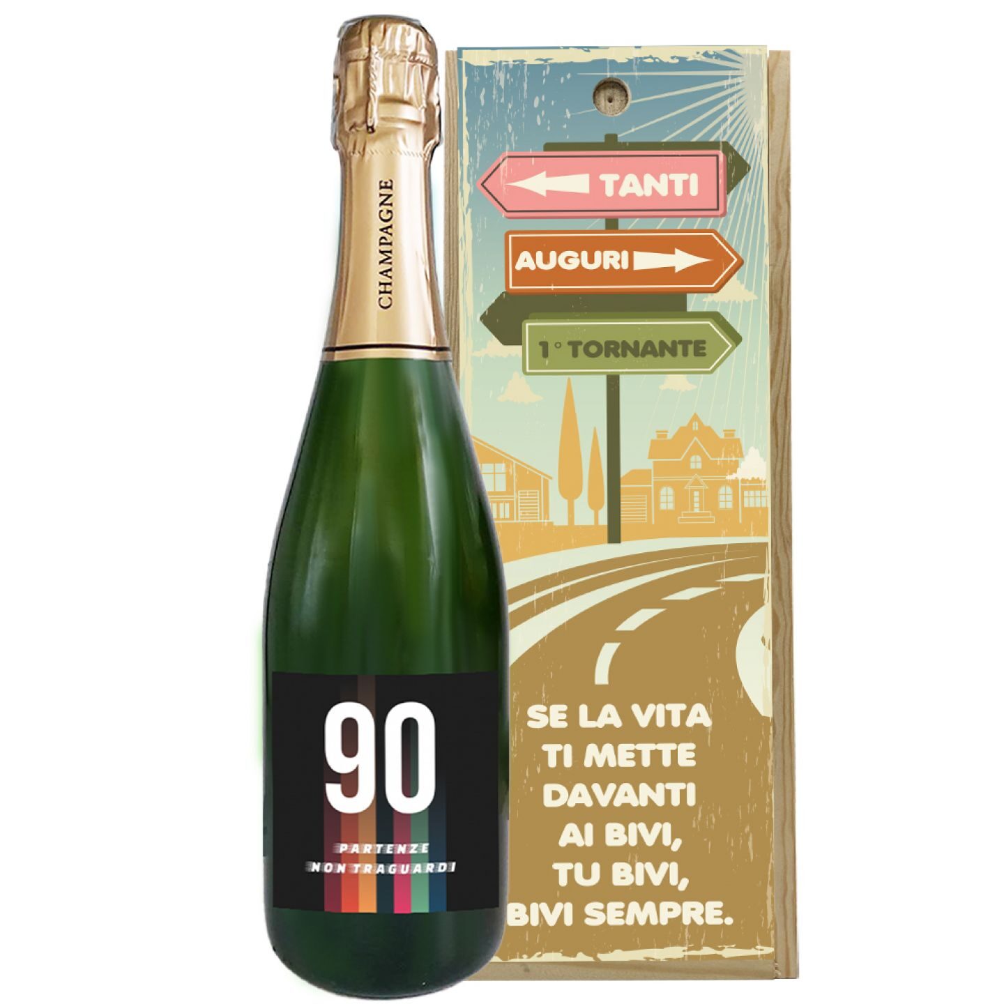 Personalized champagne with wooden box 90th birthday gift idea - Image 2