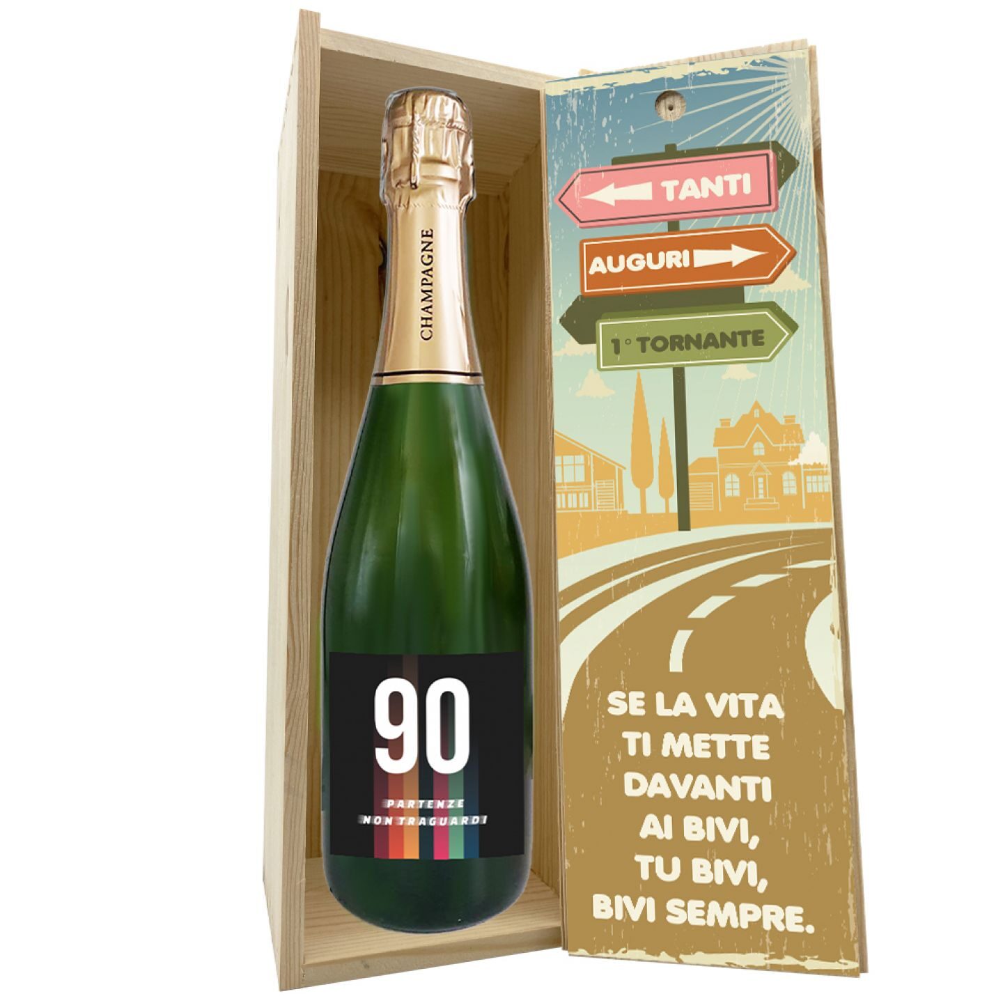 Personalized champagne with wooden box 90th birthday gift idea - Image 5