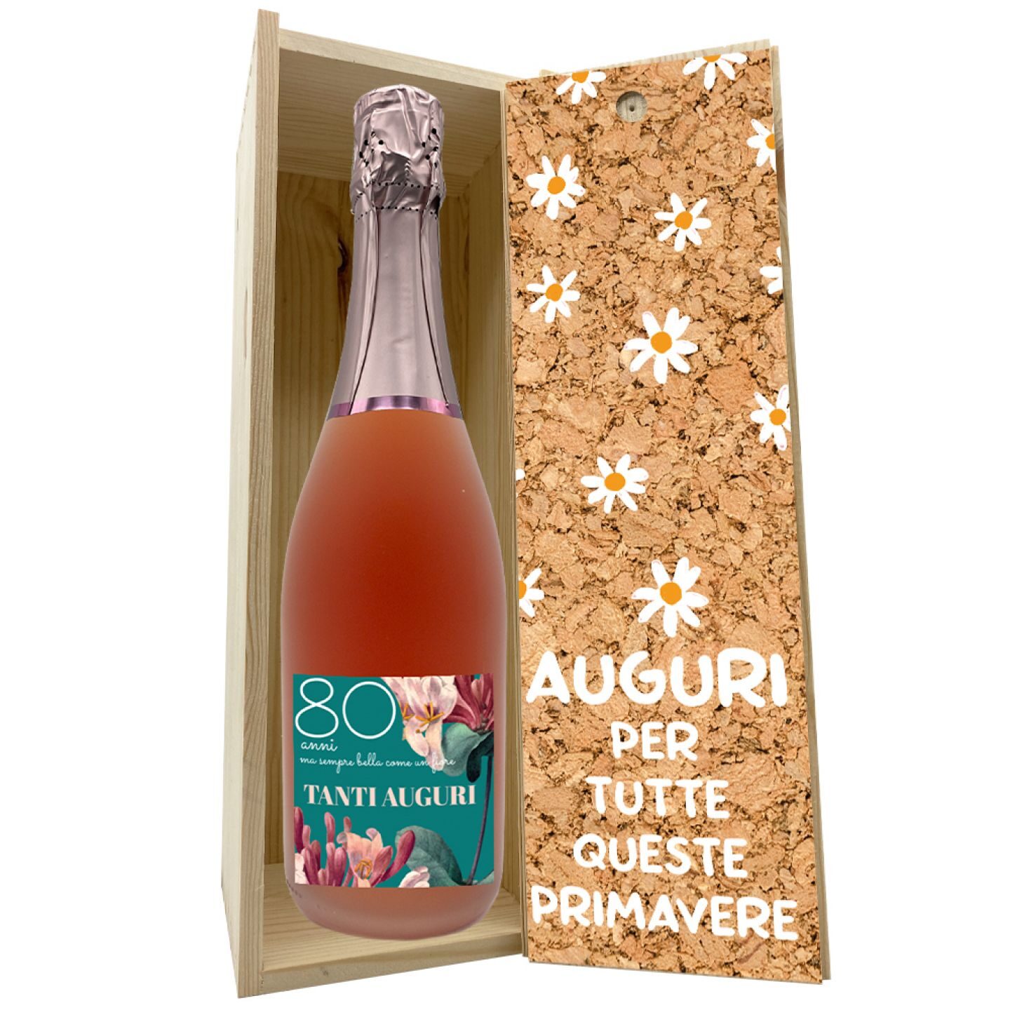 Franciacorta Brut Rosé DOCG - Idea Regalo compleanno 80 anni con cassetta in legno - 4
