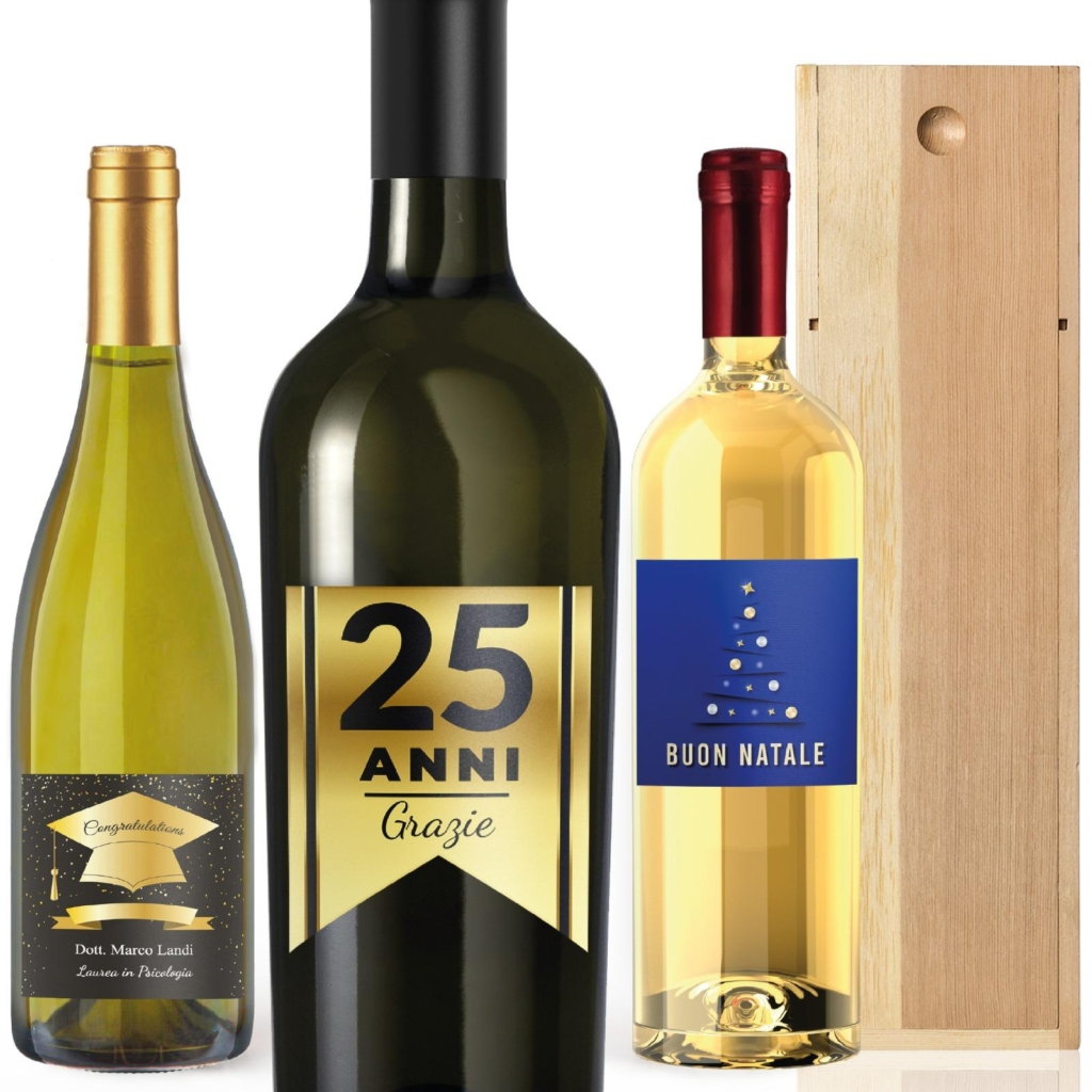 Tre bottiglie di vino personalizzate