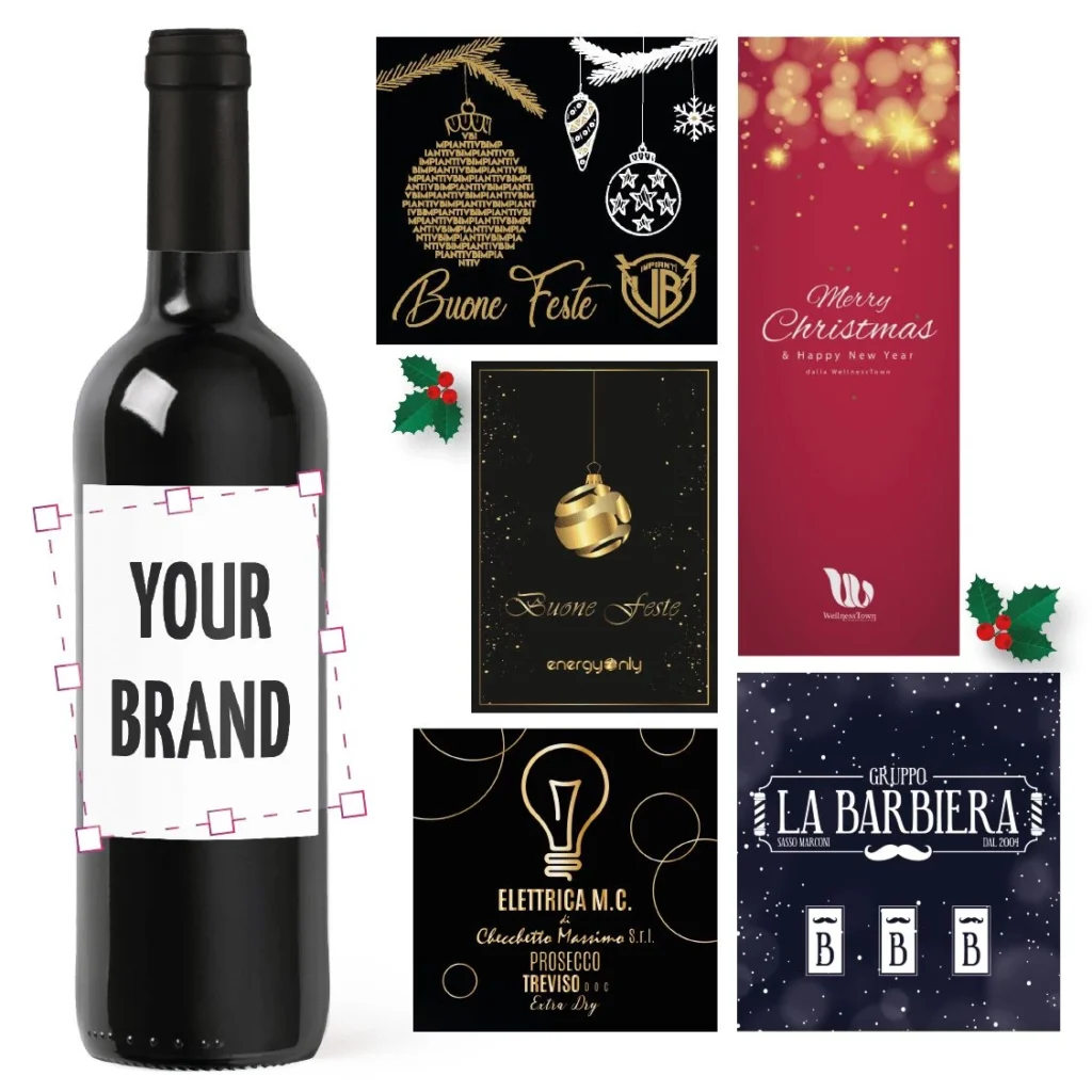 Bottiglia di vino con indicazione per la personalizzazione aziendale
