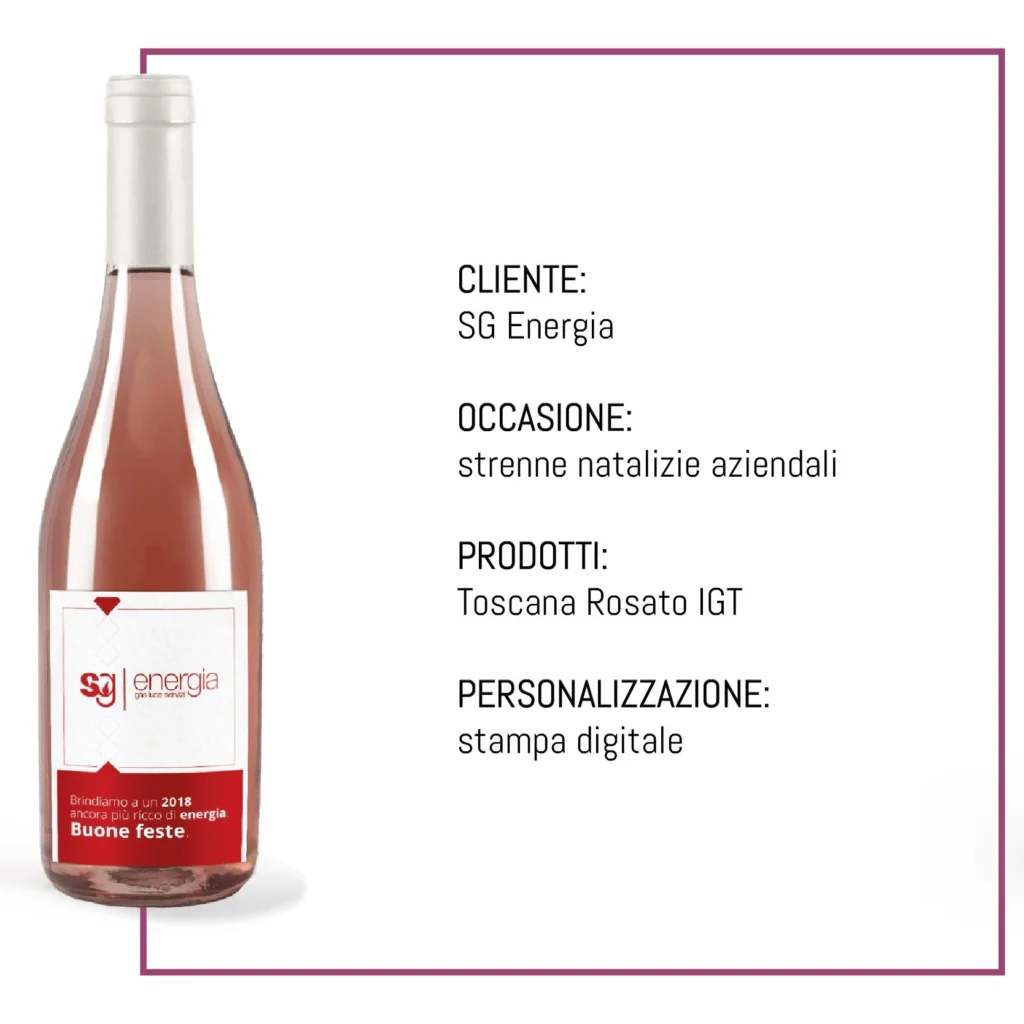Bottiglia di vino rosato SG Energia con etichetta personalizzata