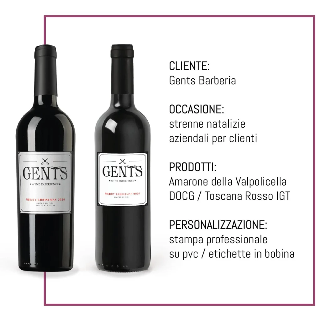 Bottiglie di vino Gents Barberia con etichetta personalizzata
