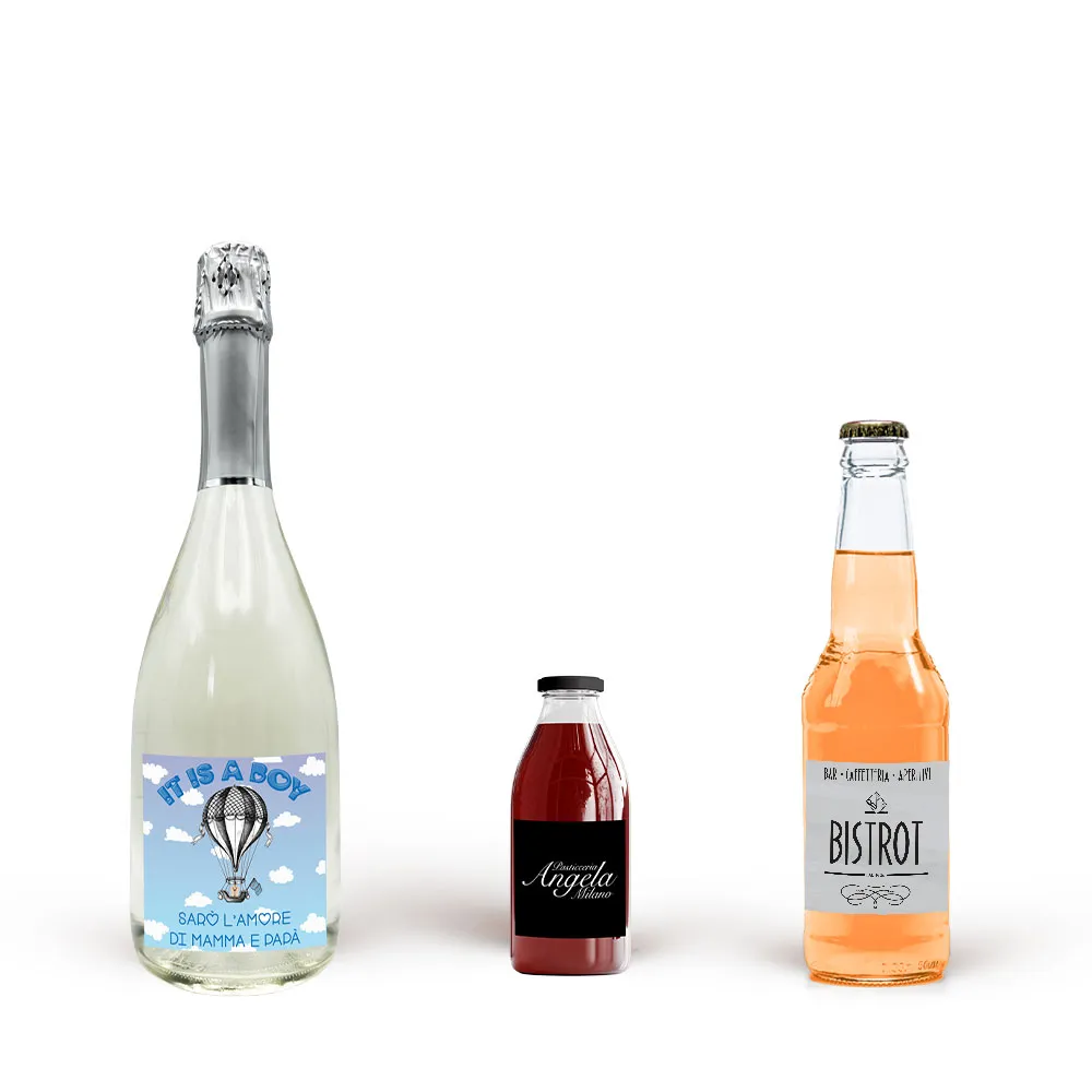 Esempi di bottiglie personalizzate in tre misure differenti